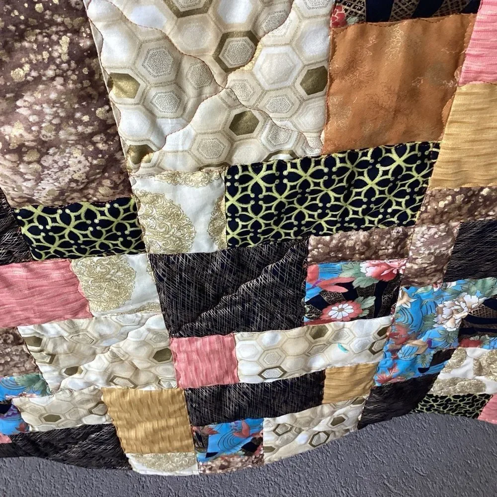 NWT. Hand Crafted Gold Toned Prints with Oriental Influence Quilt